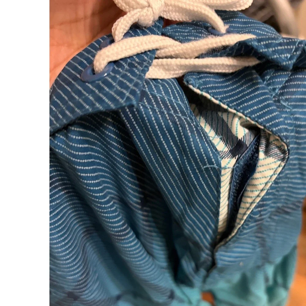 Old Navy Mens Blue Ombre Windowpane Check Board Shorts Swim Trunks Medium Velcro